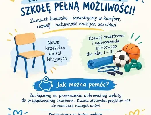 Szkoła zamiast kwiatów zbiera na krzesła i sprzęt sportowy
