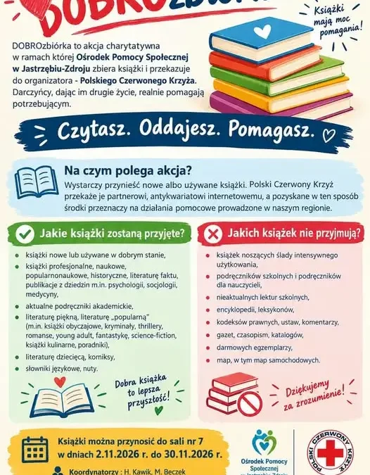 Jastrzębie-Zdrój: trwa DOBROzbiórka książek – oddaj książki i pomóż potrzebującym
