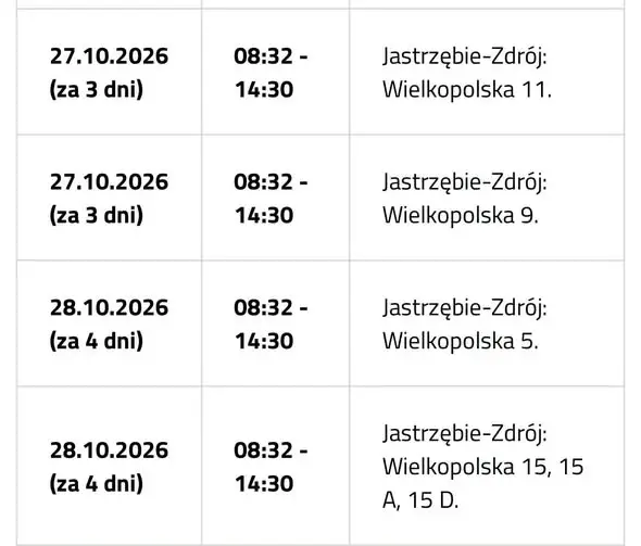 Przerwy w dostawie prądu w Jastrzębiu-Zdroju na ulicy Wielkopolskiej
